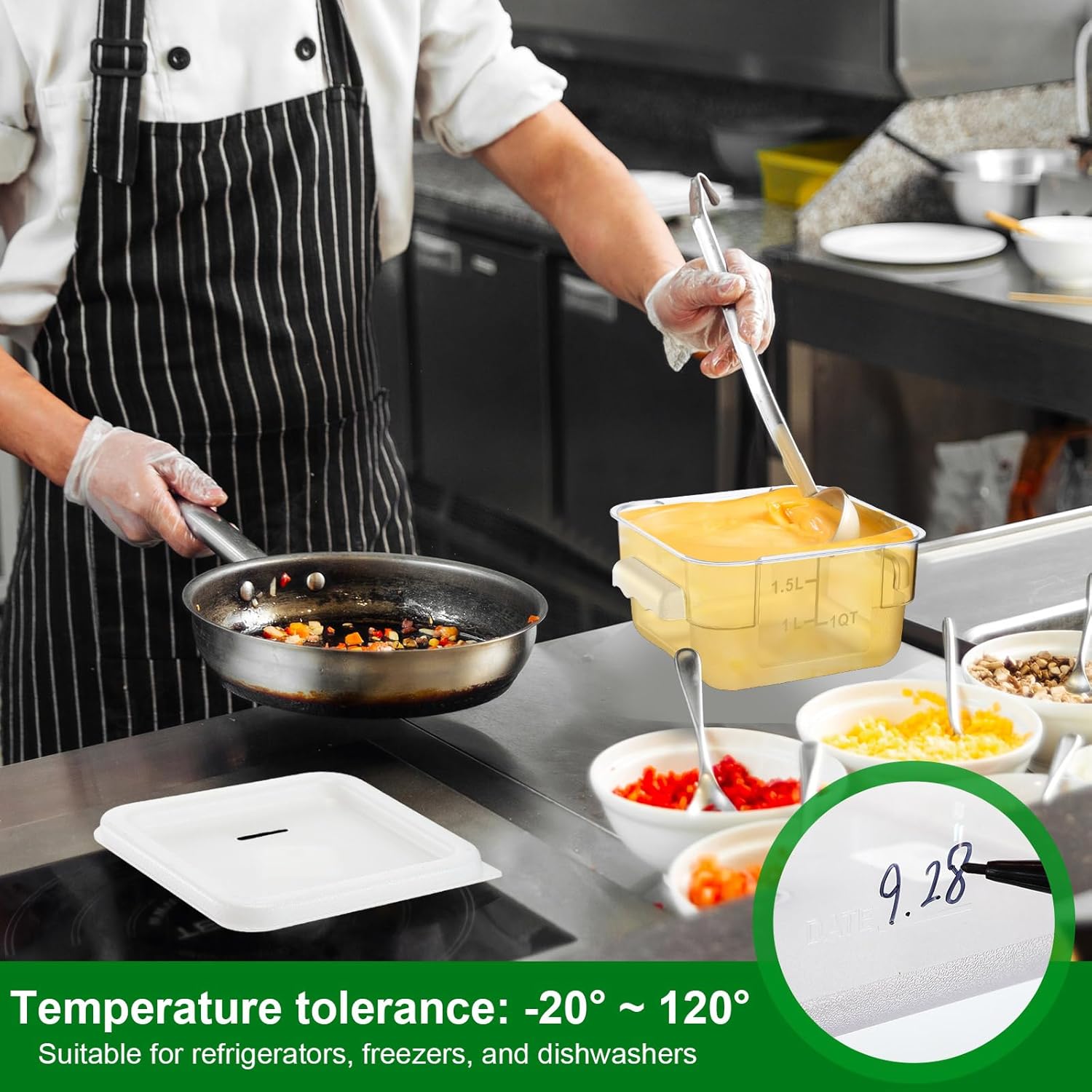 6 Pieces Square Food Storage Containers Polycarbonate Clear food Container with Lid Commercial Storage with Graduations for Commercial Kitchen Dough Marinating Meat(White,2 Qt)